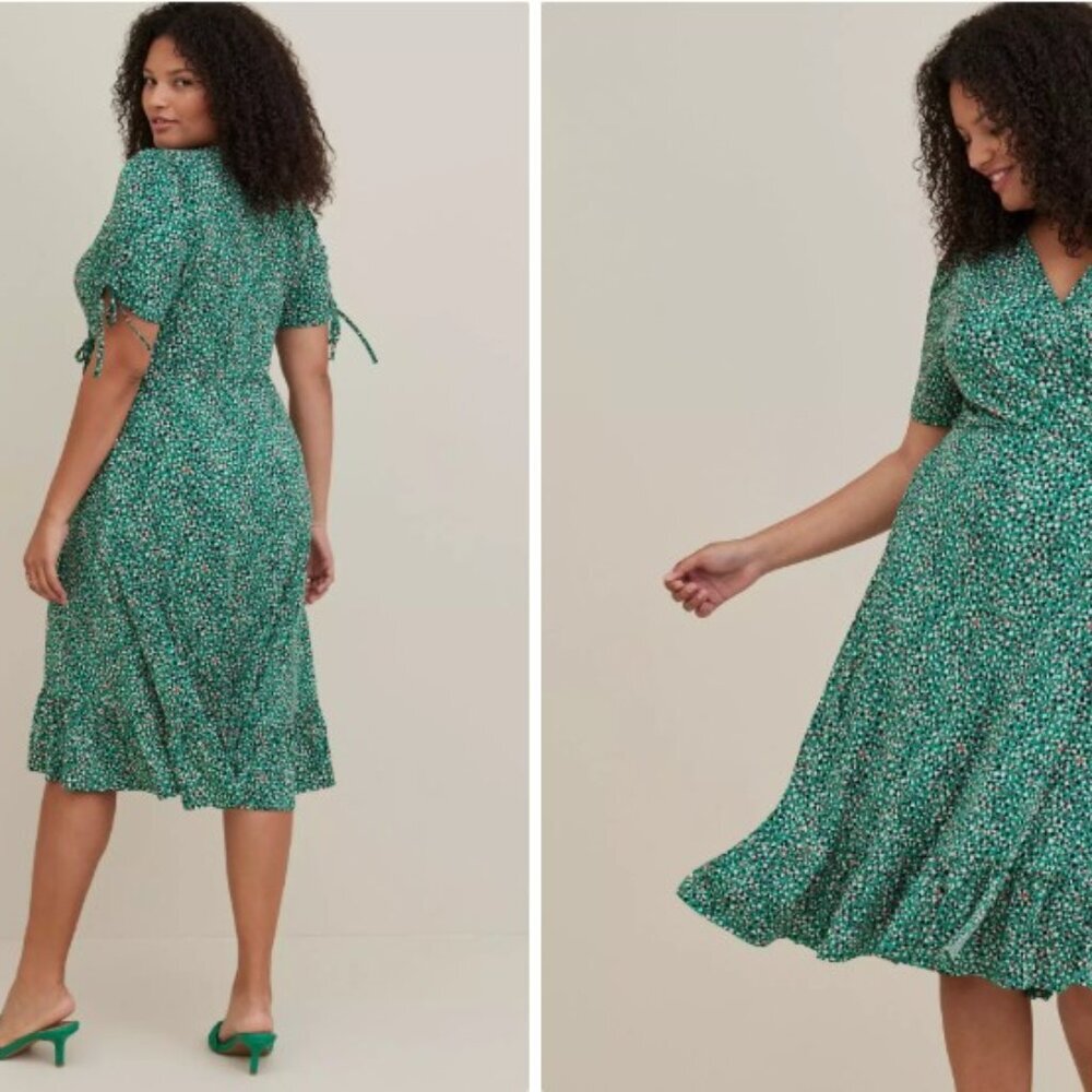 Torrid Midi A-Line Green Wrap Dress Size 4 4X 26 - Picture 2 of 10